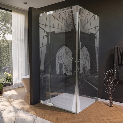 Glas Duschkabine Tür seitlich mit Motiv BROOKLYN BRIDGE 210