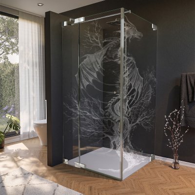 Glas Duschkabine Tür seitlich mit Motiv DRACHE 210