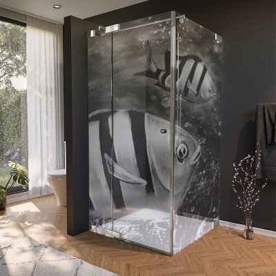 Glas Duschkabine Tür seitlich mit Motiv FISCHE 2/210