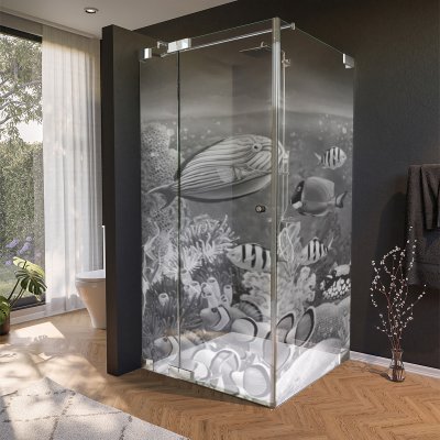 Glas Duschkabine Tür seitlich mit Motiv FISCHE 3/210