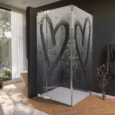 Glas Duschkabine Tür seitlich mit Motiv HERZ 210