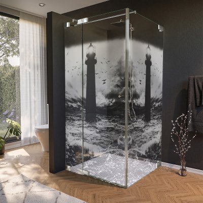Glas Duschkabine Tür seitlich mit Motiv LEUCHTTURM 2/210