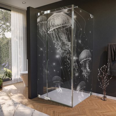 Glas Duschkabine Tür seitlich mit Motiv QUALLEN 210
