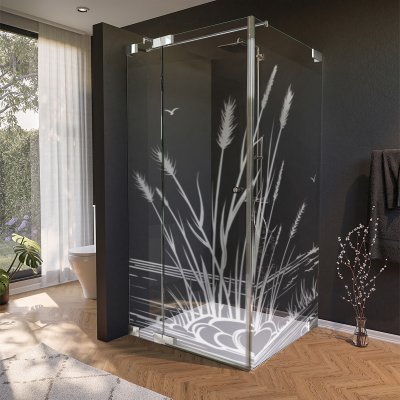 Glas Duschkabine Tür seitlich mit Motiv SCHILF 1/210