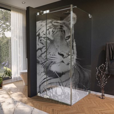 Glas Duschkabine Tür seitlich mit Motiv TIGER 210