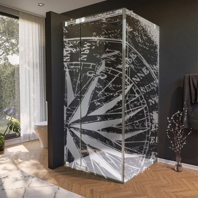 Glas Duschkabine Tür seitlich mit Motiv WINDROSE 210