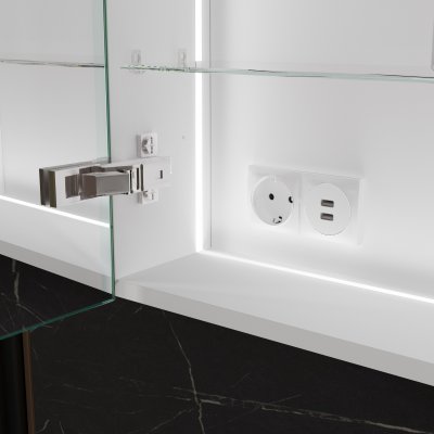 Badschrank aus Aluminium mit Spiegel und LED - Havel/Weiß