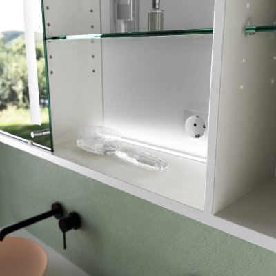 LED Spiegelschrank mit Schiebetüren und Regalen - Elde 2