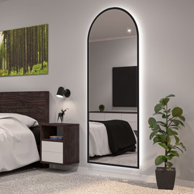 LED Spiegel mit Bogen und schwarzem Rand Teillack F649L4BTL